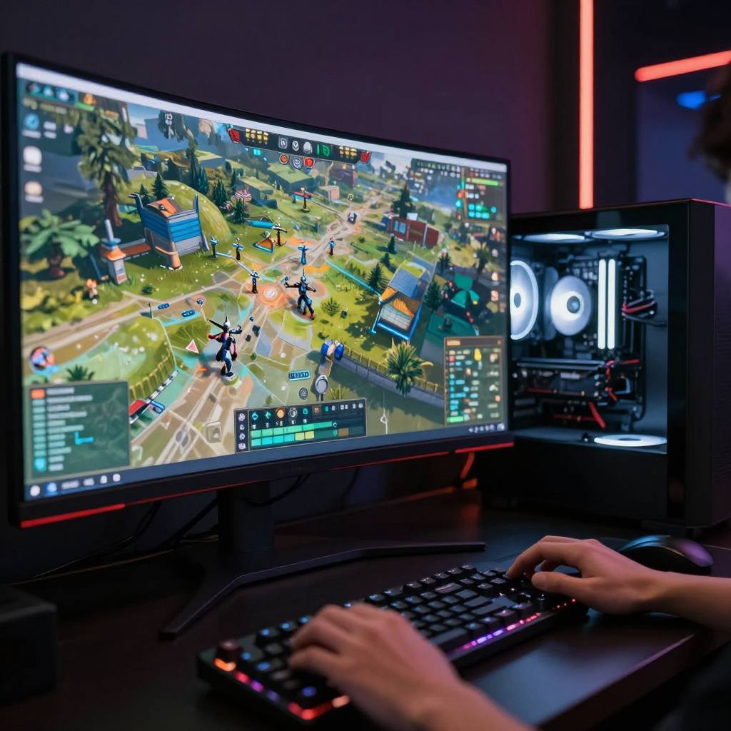 A large curved monitor mid-match at a Diamond corner pod